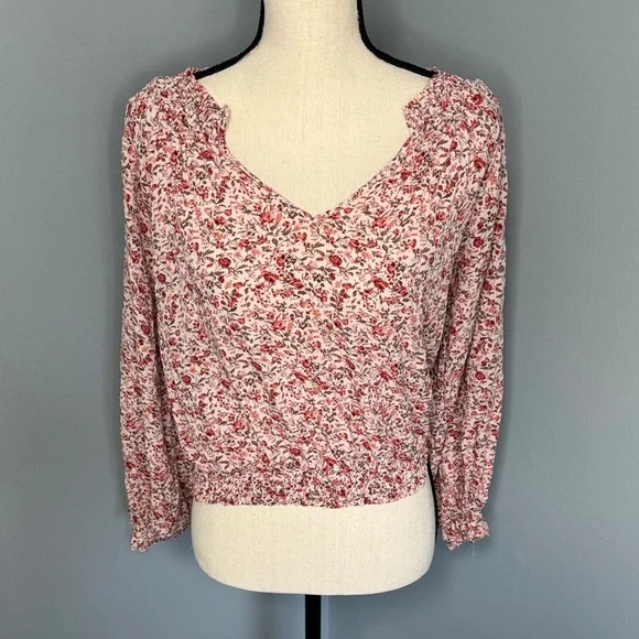 Pink Lily Women’s Pink Floral Crop Blouse Top Sz M - Picture 1 of 5